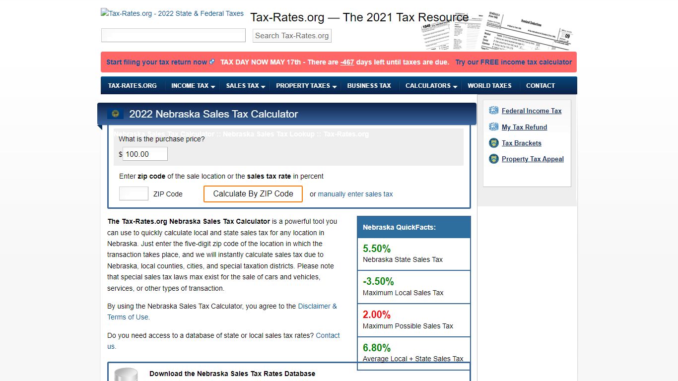 Nebraska Sales Tax Calculator - Tax-Rates.org