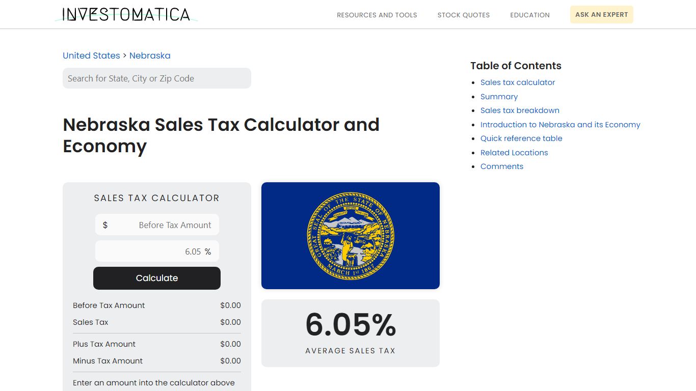 Nebraska Sales Tax Calculator and Economy (2022) - Investomatica