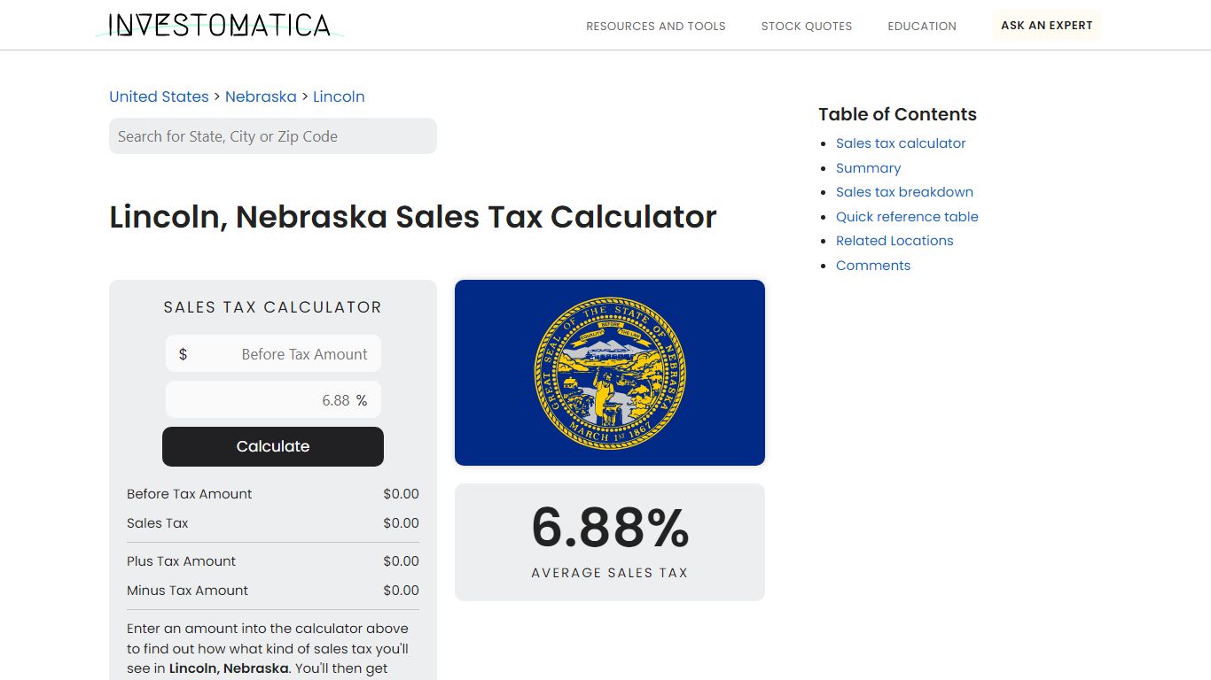 Lincoln, Nebraska Sales Tax Calculator (2022) - Investomatica